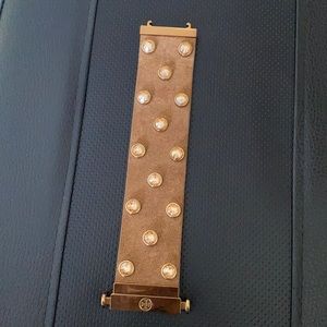 Tory Burch Suede Brown Bejeweled Bracelet
